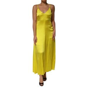 Tonello Yellow Silk Satin Slip Maxi Spaghetti Strap Maxi Women's Dress